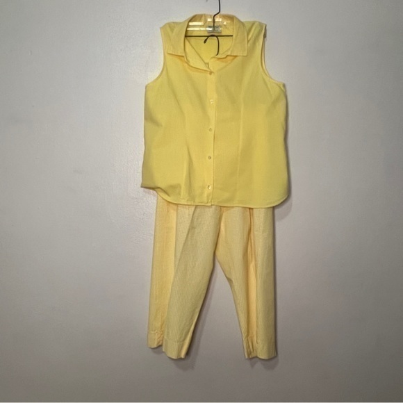 fresh produce Pants - Fresh Produce set: yellow sleeveless shirt, Sz L.  Yellow gingham pants, Sz XL.